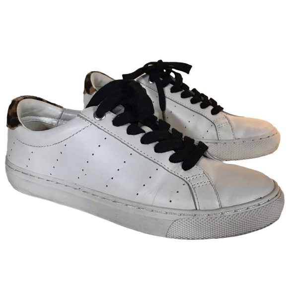 J. CREW "SATURDAY SNEAKERS" WHITE LEATHER & ANIMAL PRINT ACCENT SNEAKERS (6.5) - Picture 7 of 14